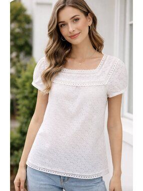 MARC JACOBS 100% Cotton Eyelet Lace Square Neck Blouse Top Small Cottage Boho